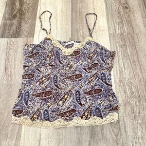 Vintage Y2K St. John’s Bay Babydoll Top Womens XL Paisley Lace Trim Coquette
